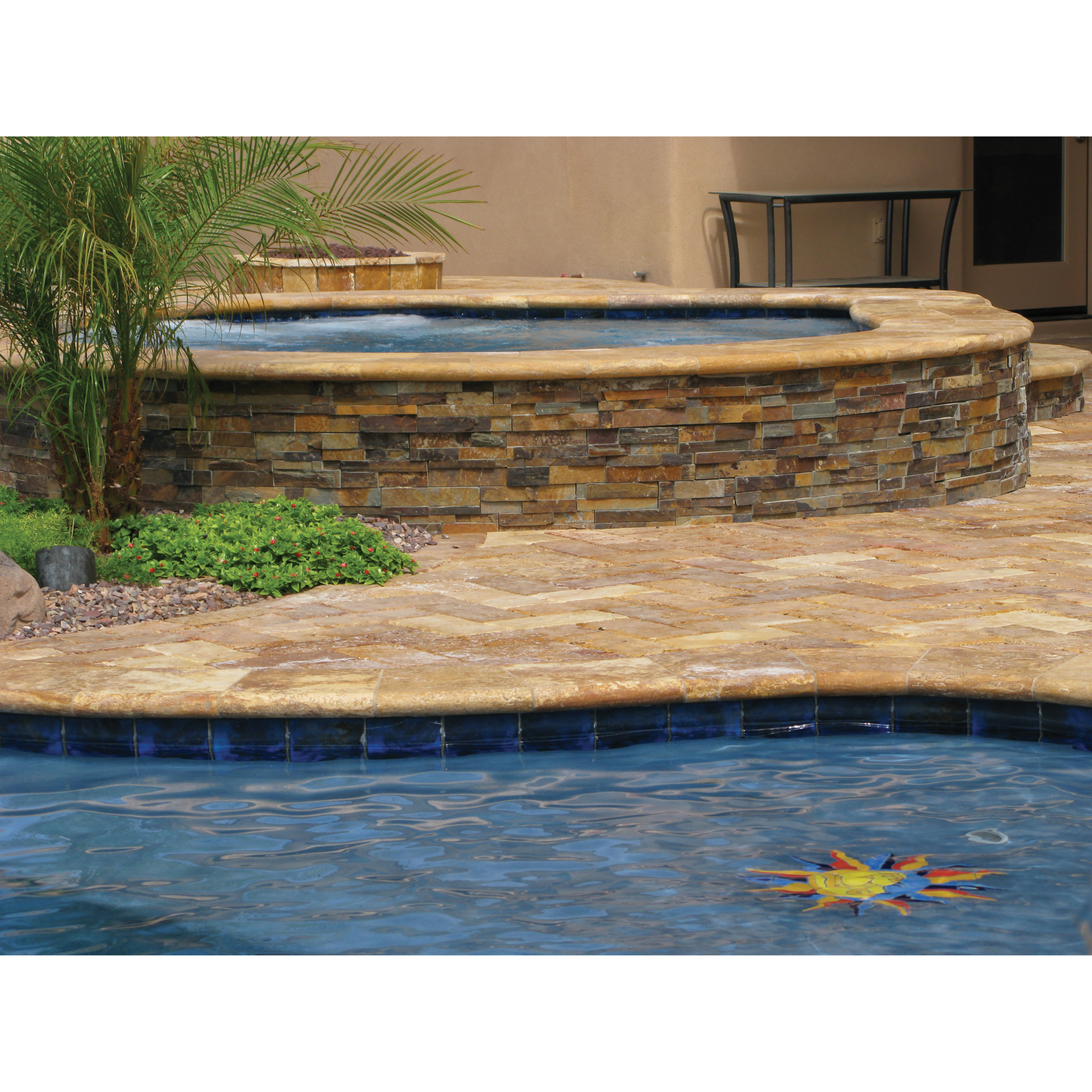 Ackland Marzana Truffle Brushed Travertine Pool Coping — 16in. x 24in., Bullnose Edge, Model# NTE-LSC-123